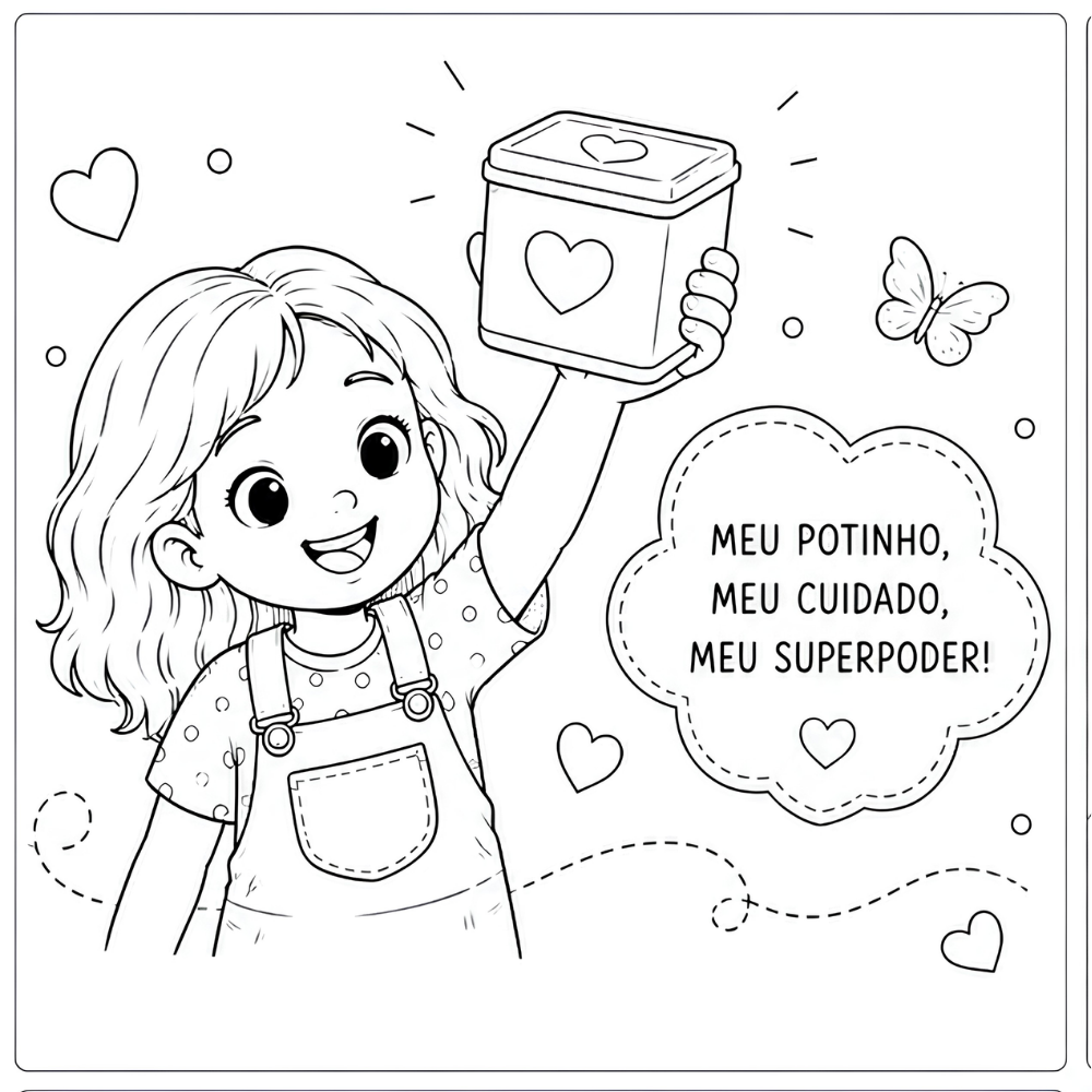 Prévia da página para colorir “Meu potinho, meu superpoder”.